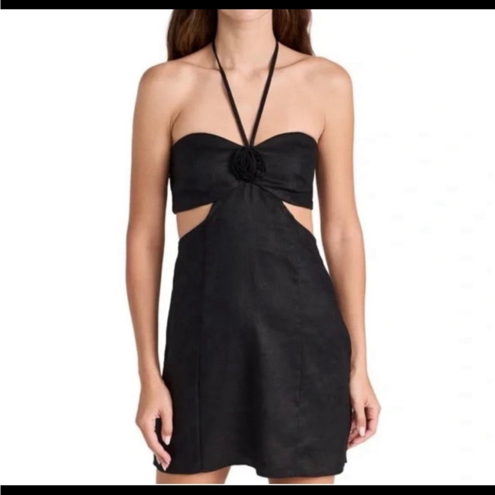 Reformation Mairwen Black Linen Cutout Dress